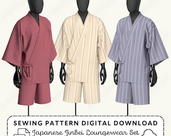 Jinbei Sewing Pattern | Japanese Kimono Loungewear XS-4XL (PDF Digital Download)
