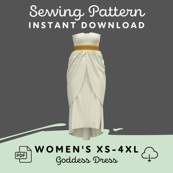 Goddess Dress Sewing Pattern | Womens XS-4XL PDF Cosplay Pattern | Digital Download Print at Home Pattern