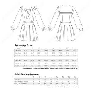 Japanese School Uniform Sewing Pattern | Womens XS-4XL Seifuku Sailor ...