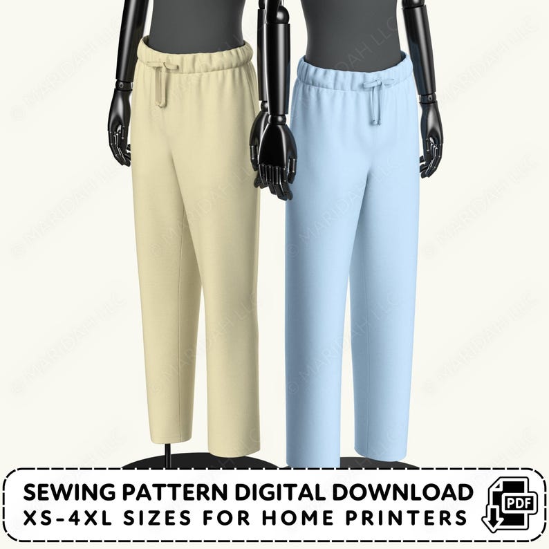 Drawstring Pants Sewing Pattern | Mens XS-4XL for Loungewear Cosplay Costume (PDF Digital Download) image 1