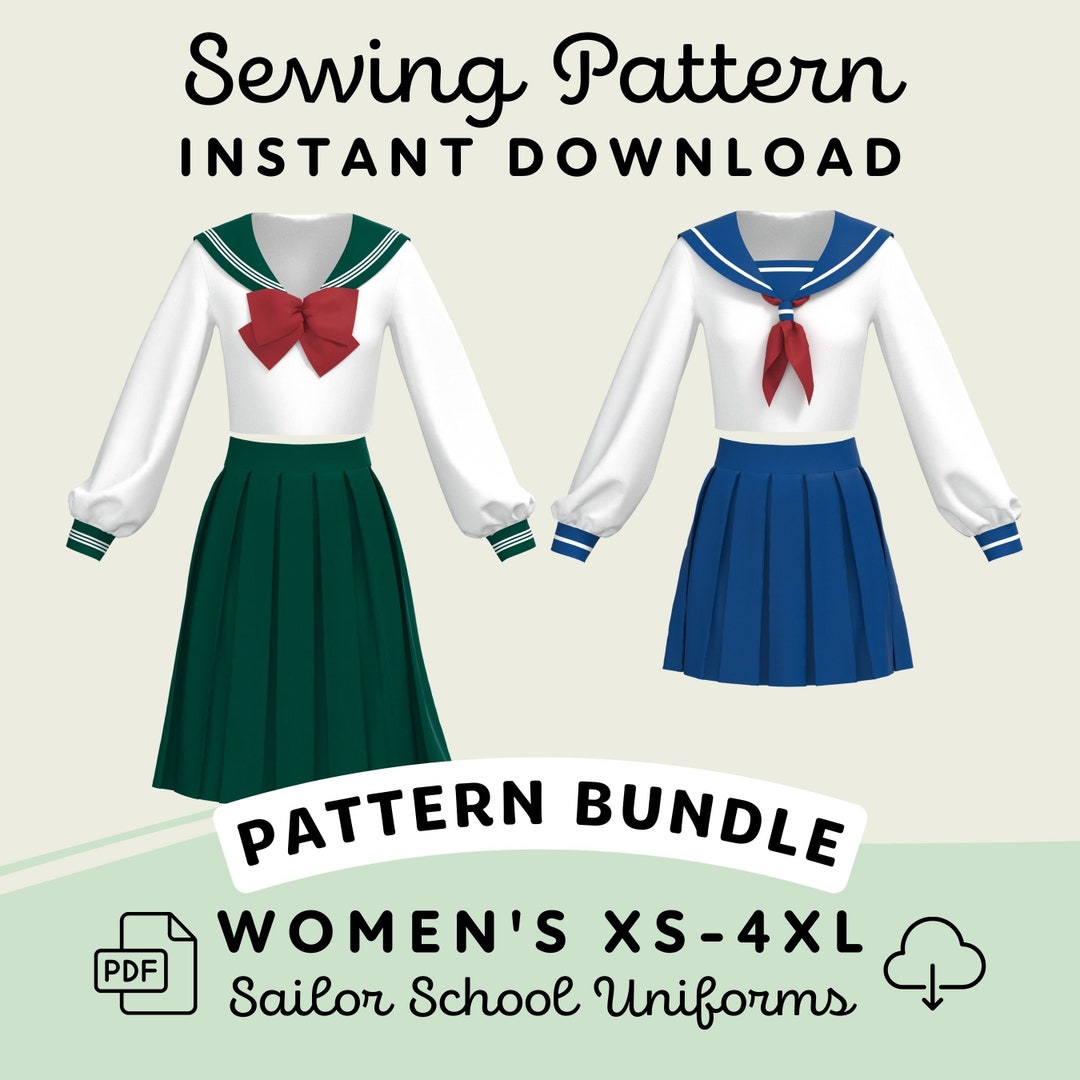 Japanese School Uniform Sewing Pattern Bundle Womens XS4XL Seifuku