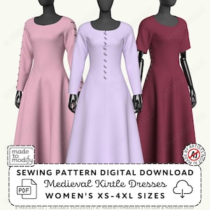 Medieval Dress Sewing Pattern | Kirtle Cotehardie Costume (PDF Digital Download)