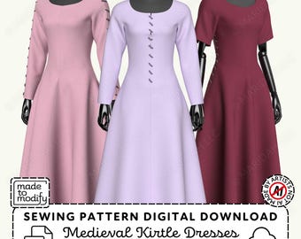 Medieval Dress Sewing Pattern | Kirtle Cotehardie Costume (PDF Digital Download)