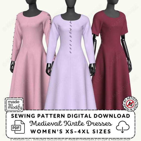 Medieval Dress Sewing Pattern | Kirtle Cotehardie Costume (PDF Digital Download)