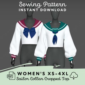 Japanese School Uniform Shirt Sewing Pattern | Womens XS-4XL Seifuku Sailor Collar Top PDF Cosplay Pattern | Digital Download Pattern