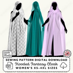 Hooded Fantasy Cloak Sewing Pattern | Full-Length Cape Womens XS–4XL (Digital Download PDF)