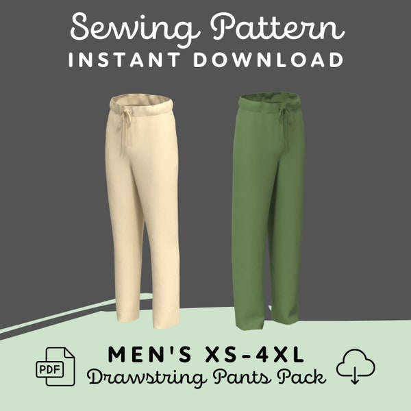 Drawstring Pants Sewing Pattern | Mens XS-4XL PDF Cosplay Pattern for Easy Renaissance Fair Outfit Knight Viking Costume | Digital Download