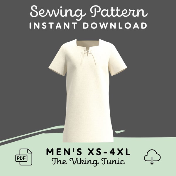 Tunic Shirt Sewing Pattern | Mens XS-4XL PDF Cosplay Pattern for Renaissance Fair Outfit Knight Viking Costume | Digital Download