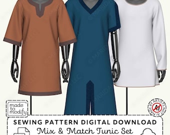 Medieval Tunics Set Sewing Pattern | Ren Faire Knight Viking (PDF Digital Download)