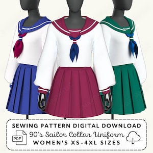 Seifuku Sewing Pattern | Sailor Collar Uniform Womens XS-4XL (PDF Digital Download)