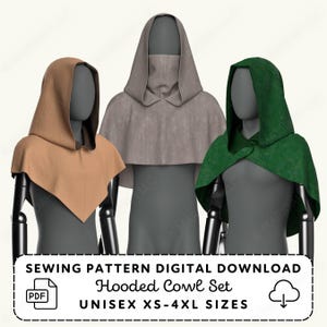Hooded Cowl Sewing Pattern | Renaissance Cosplay Costume XS-4XL (PDF Digital Download)