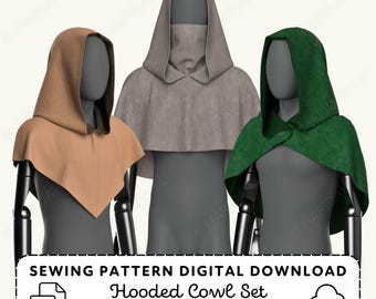 Hooded Cowl Sewing Pattern | Renaissance Cosplay Costume XS-4XL (PDF Digital Download)