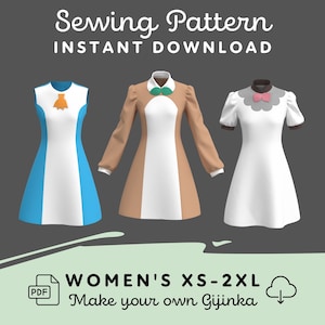 Gijinka Dress Sewing Pattern | Women's XS-2XL PDF Cosplay Pattern |  Digital Download Print at Home Pattern