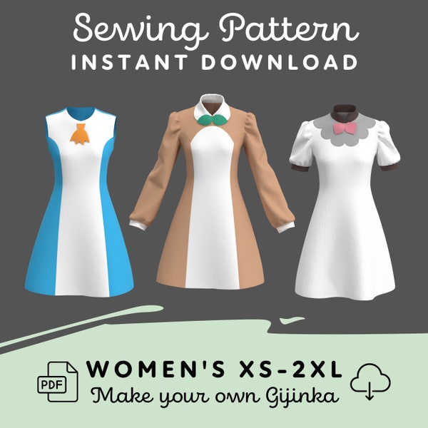 Gijinka Dress Sewing Pattern | Women's XS-2XL PDF Cosplay Pattern |  Digital Download Print at Home Pattern