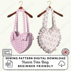 Heart Tote Bag Sewing Pattern | Beginner Friendly, Bow or Ruffle Trim (PDF Digital Download)
