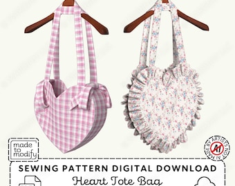 Heart Tote Bag Sewing Pattern | Beginner Friendly, Bow or Ruffle Trim (PDF Digital Download)