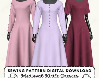 Medieval Dress Sewing Pattern | Kirtle Cotehardie Costume (PDF Digital Download)