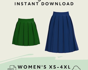 Box Pleated Skirt Sewing Pattern Pack | Womens XS-4XL Pleated Skirt PDF Cosplay Pattern | Digital Download Print at Home Pattern