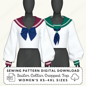 Seifuku Sailor Shirt Sewing Pattern | Anime Cosplay Top XS-4XL (PDF Digital Download)