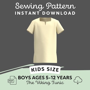 Kids Tunic Shirt Sewing Pattern | Boys 5-12 Years PDF Cosplay Pattern for Renaissance Fair Outfit Knight Viking Costume | Digital Download