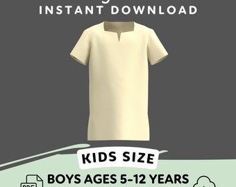 Kids Tunic Shirt Sewing Pattern | Boys 5-12 Years PDF Cosplay Pattern for Renaissance Fair Outfit Knight Viking Costume | Digital Download