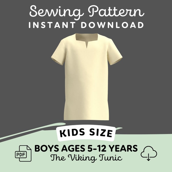 Kids Tunic Shirt Sewing Pattern | Boys 5-12 Years PDF Cosplay Pattern for Renaissance Fair Outfit Knight Viking Costume | Digital Download