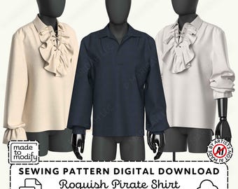 Roguish Pirate Shirt Sewing Pattern | Mens Renaissance Cosplay (PDF Digital Download)