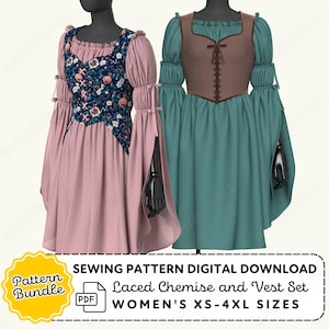 Chemise and Vest Sewing Pattern Set | Renaissance Fair Outfit in XS-4XL (PDF Digital Download)