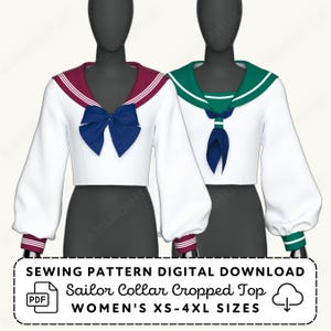 Seifuku Sailor Shirt Sewing Pattern | Anime Cosplay Top XS-4XL (PDF Digital Download)