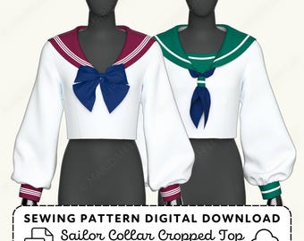 Seifuku Sailor Shirt Sewing Pattern | Anime Cosplay Top XS-4XL (PDF Digital Download)