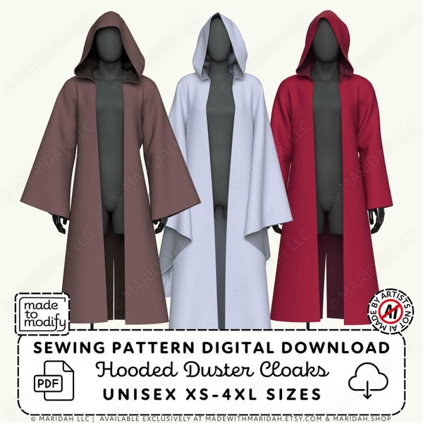 Hooded Cloak Modular Sewing Pattern | XS-4XL Wizard Robe, Renaissance Cosplay (PDF Digital Download)