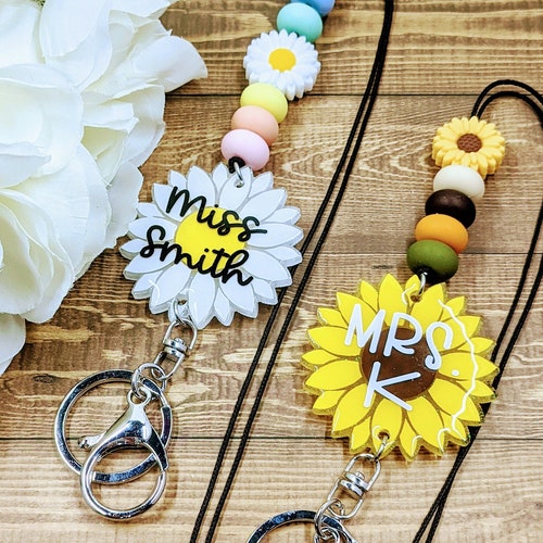 Flower Lanyard Daisy Lanyard Sunflower Lanyard Teacher Etsy