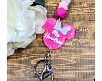 Customized Pink Mouse Head Teacher Lanyard | Personalized Teacher Lanyard | Teacher Gift | Small Gift Idea | Teacher Appreciation