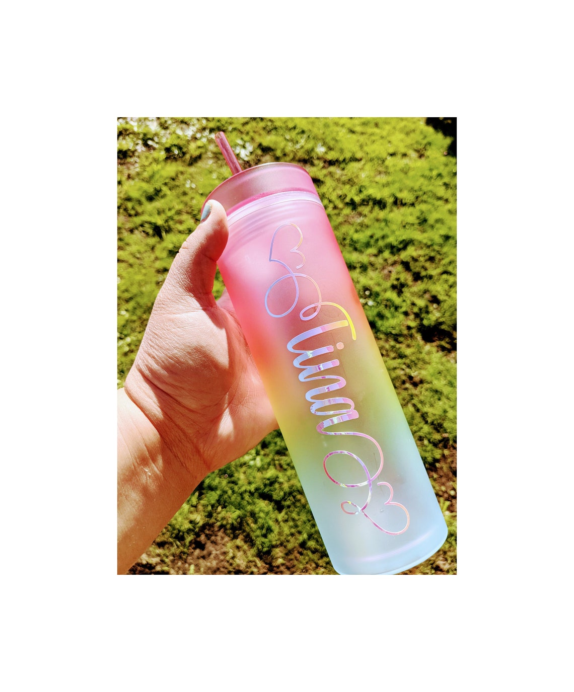 22 oz Rainbow Acrylic Tumbler with Straw Customizable Etsy