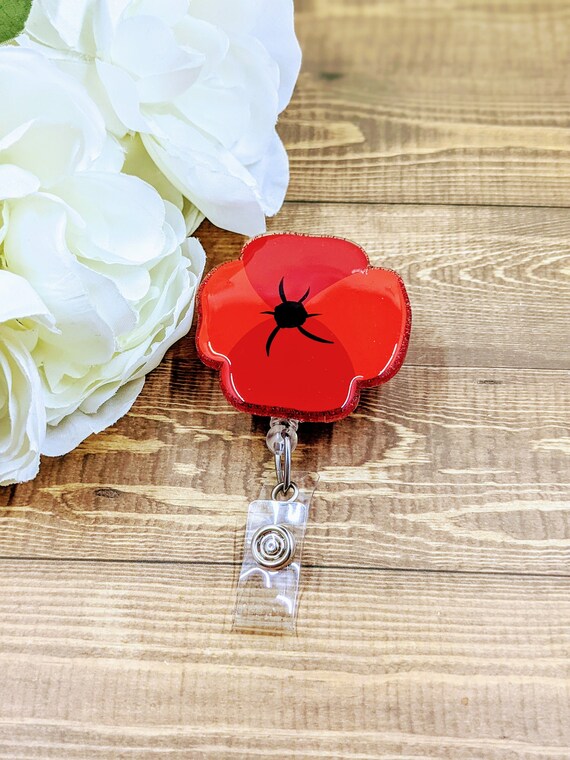Poppy Badge Reel Flower Badge Reel Small Gift Idea Nurse Gift Teacher Gift  Mothers Day Gift Teacher Appreciation 