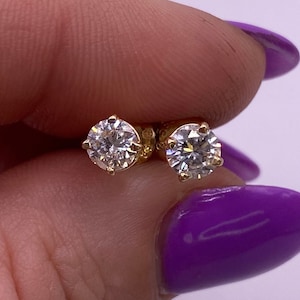 14k Stud Earrings Natural Diamond .50 carat 1 TCW Solid Yellow Gold Round Screwback (2422)