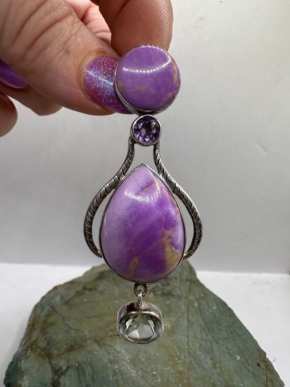 Sterling Silver Phosphoderite Prasiolite and Amet… - image 4