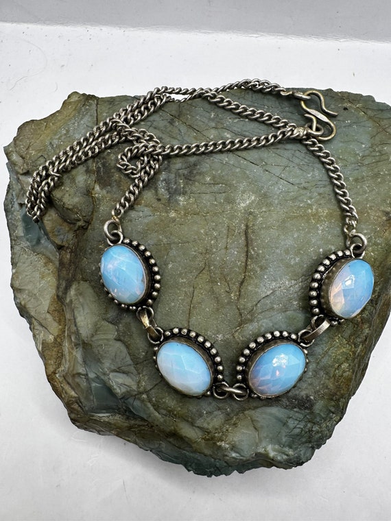 Sterling Silver and Faceted Opalite Necklace 18" (