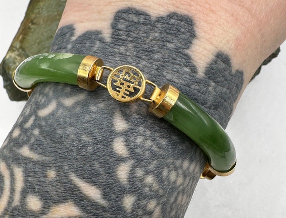 Jade and 10k Yellow Gold Bracelet 7.75" (4231) - image 1