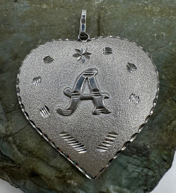 14k White Gold over Sterling Silver "A" Pendant 2… - image 1