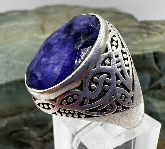 Blue Sapphire Oval Statement Ring Sterling Silver… - image 2