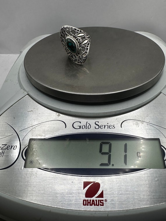 Sterling Silver Statement Turquoise Ring Size 9 (… - image 8