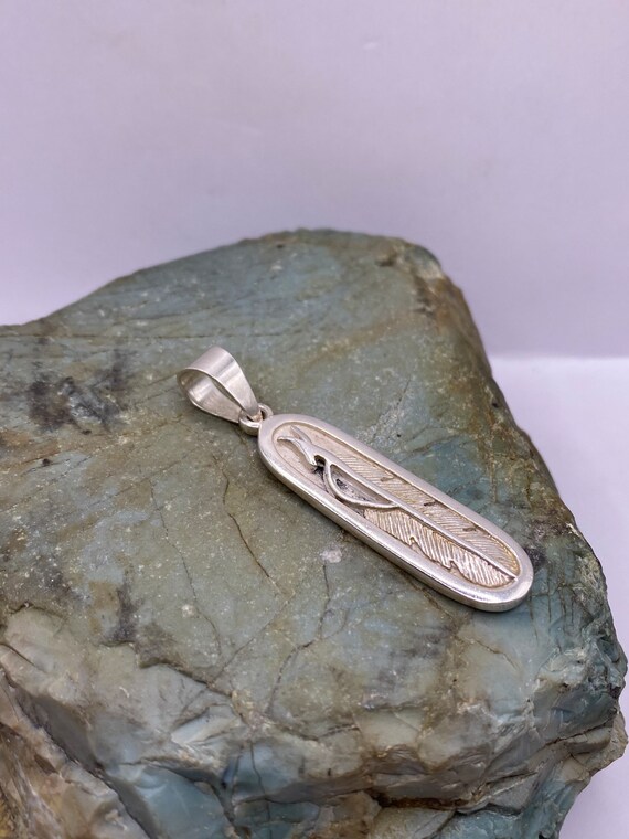 Sterling Silver Solid Carved Feather Pendant 2 1/… - image 3