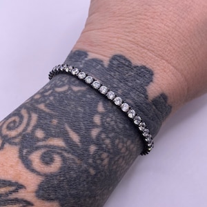 Sterling Silver CZ Tennis Bracelet Solid Silver 925 Clear Gemstone Solid Silver 7.5"  Safety Slide Clasp (1515)