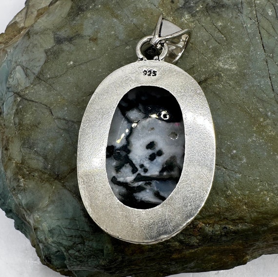 Sterling Silver and Moss Agate Cabochon Pendant 2… - image 5