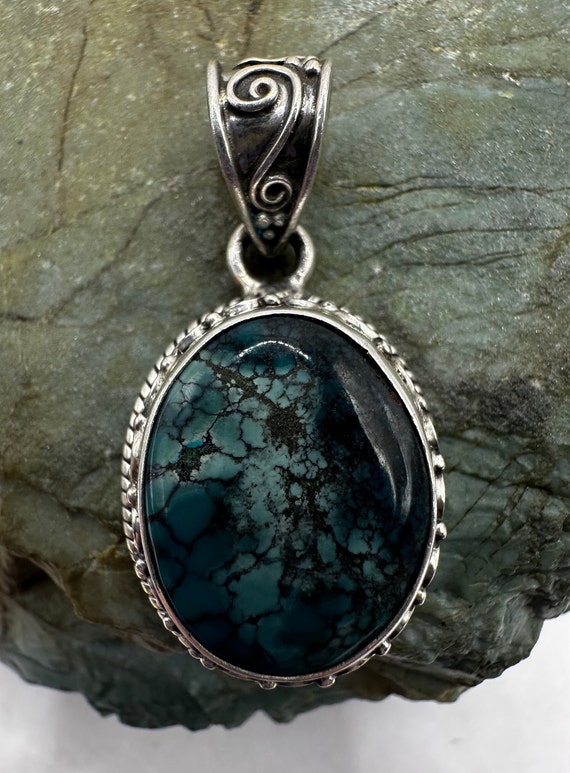 Sterling Silver and Turquoise Pendant 1.25" (1622)