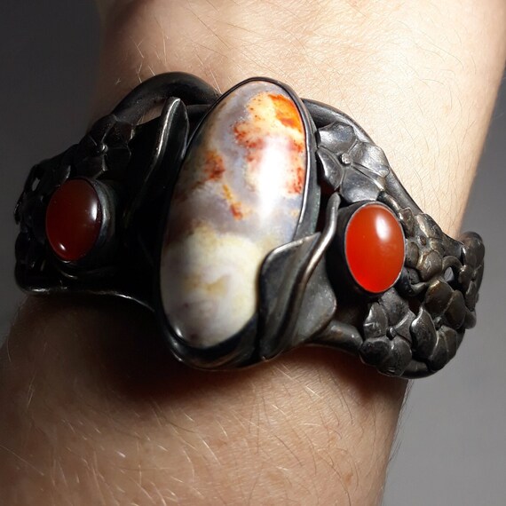 Antique Sterling 1910's Agate Carnelian Art Nouve… - image 4