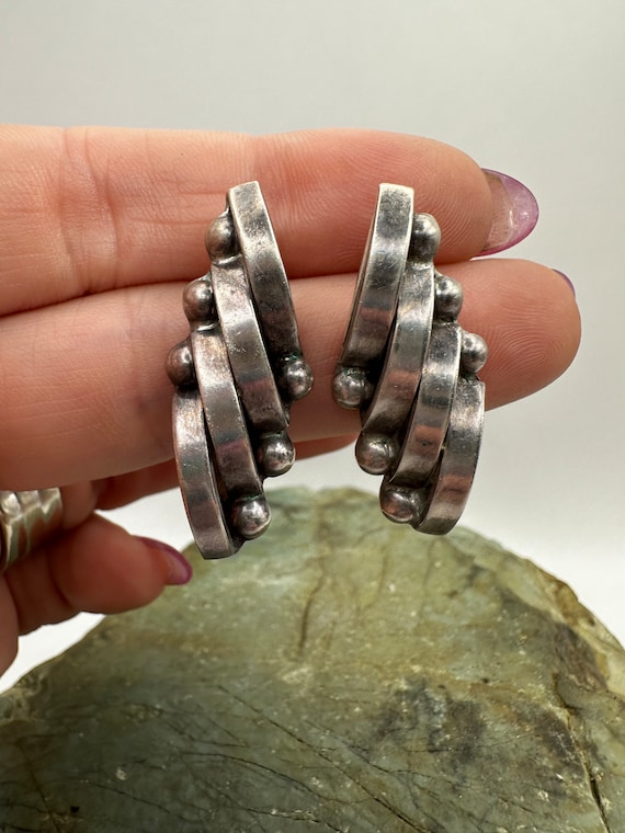 Sterling Silver Geometric Shape Stud Earrings 1.2… - image 1