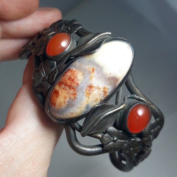 Antique Sterling 1910's Agate Carnelian Art Nouve… - image 3