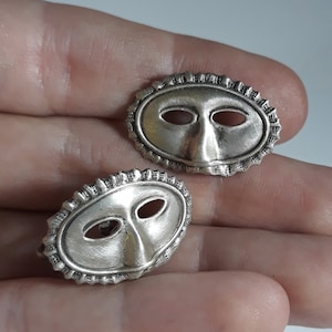 Vintage Beau Sterling Screw Back Earrings Solid Silver Mask Masquerade Drama Theatre Theater 1950&#39;s (1253)